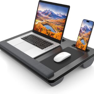CARLA HOME Oversized Portable Lap Desk with Cushion,Mouse Pad, Tablet and Phone Holder which Fits Up to 17 Inch Laptops for Bed or Sofa (Black)